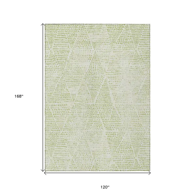 10' X 14' Artichoke Green And Ivory Geometric Washable Indoor Outdoor Area Rug