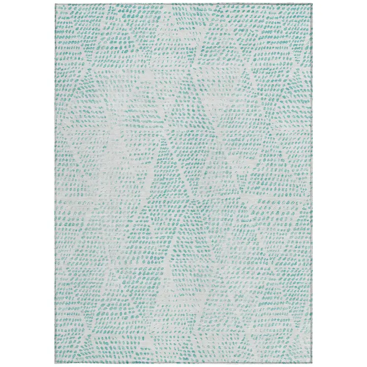5' X 8' Aqua And Ivory Geometric Washable Indoor Outdoor Area Rug