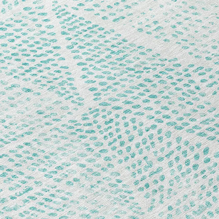 5' X 8' Aqua And Ivory Geometric Washable Indoor Outdoor Area Rug