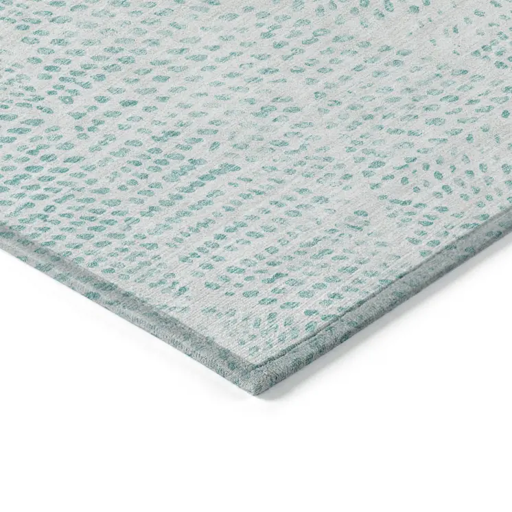 8' Aqua And Ivory Round Geometric Washable Indoor Outdoor Area Rug