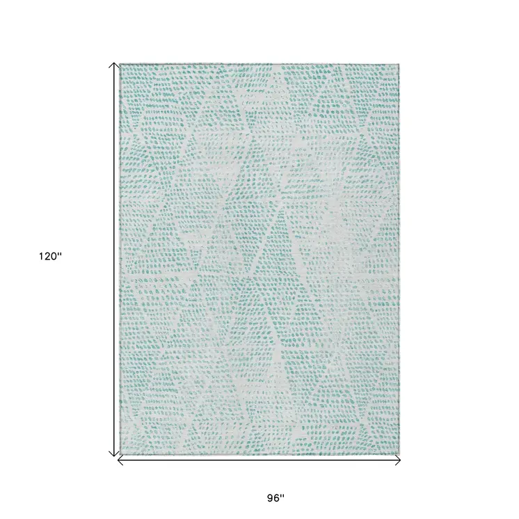 8' X 10' Aqua And Ivory Geometric Washable Indoor Outdoor Area Rug