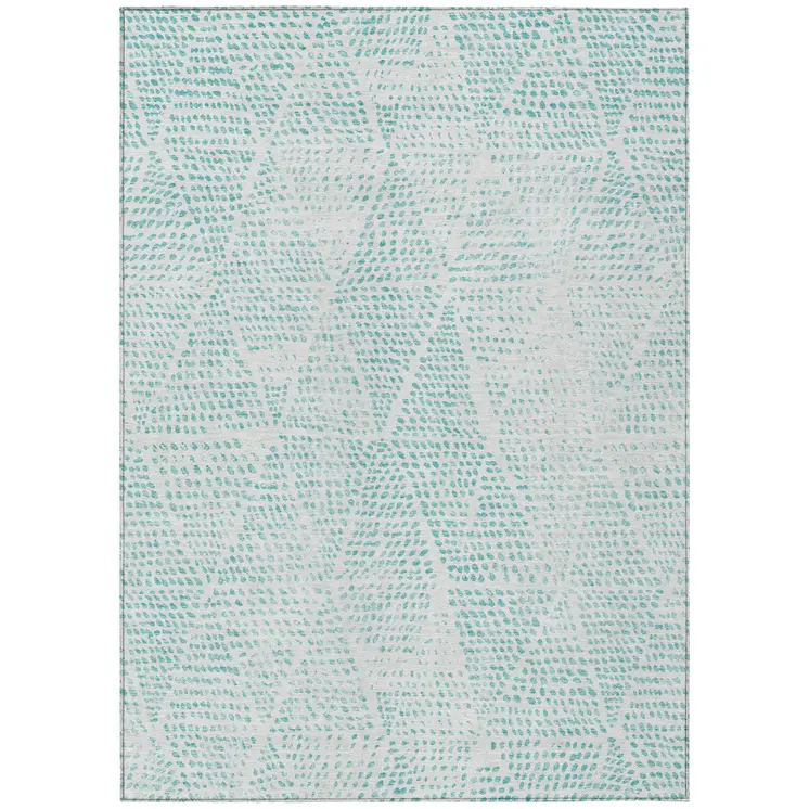 10' X 14' Aqua And Ivory Geometric Washable Indoor Outdoor Area Rug