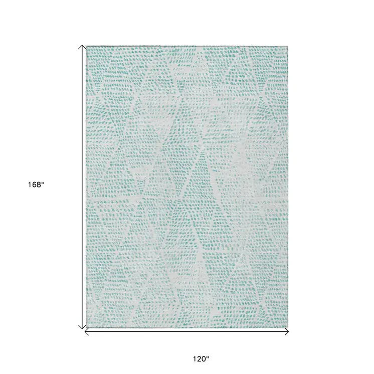 10' X 14' Aqua And Ivory Geometric Washable Indoor Outdoor Area Rug