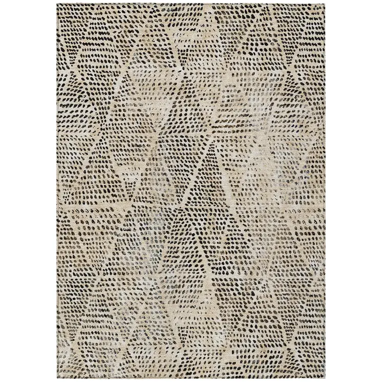 3' X 5' Beige Ivory And Black Geometric Washable Indoor Outdoor Area Rug