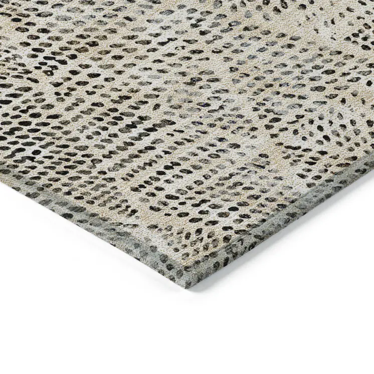 3' X 5' Beige Ivory And Black Geometric Washable Indoor Outdoor Area Rug
