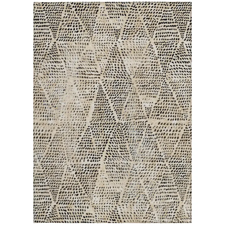3' X 5' Beige Ivory And Black Geometric Washable Indoor Outdoor Area Rug