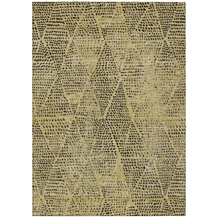 5' X 8' Gold Black And Charcoal Geometric Washable Indoor Outdoor Area Rug