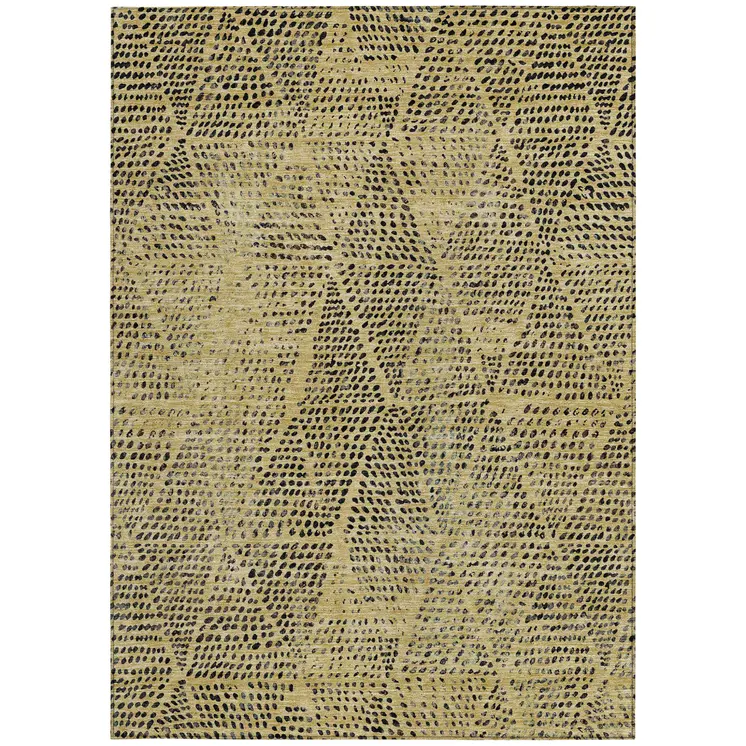 5' X 8' Gold Black And Charcoal Geometric Washable Indoor Outdoor Area Rug