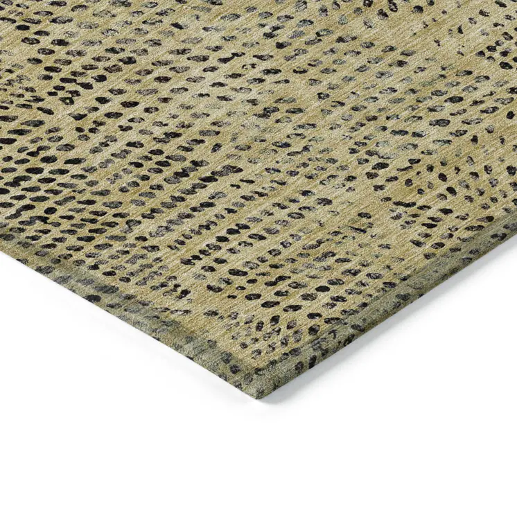 8' X 10' Gold Black And Charcoal Geometric Washable Indoor Outdoor Area Rug