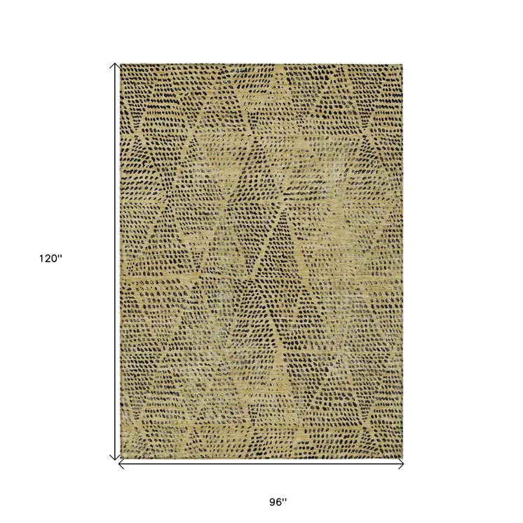 8' X 10' Gold Black And Charcoal Geometric Washable Indoor Outdoor Area Rug