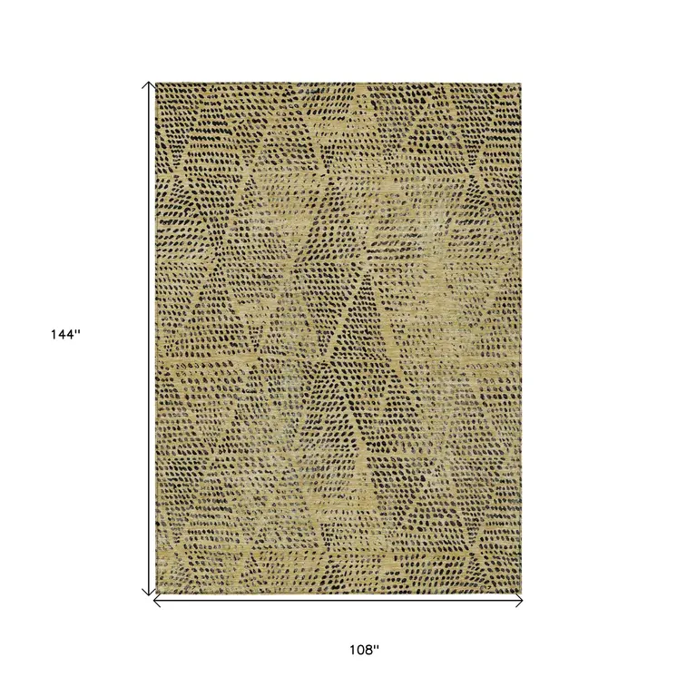 9' X 12' Gold Black And Charcoal Geometric Washable Indoor Outdoor Area Rug