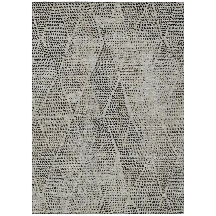 3' X 5' Gray Beige And Black Geometric Washable Indoor Outdoor Area Rug