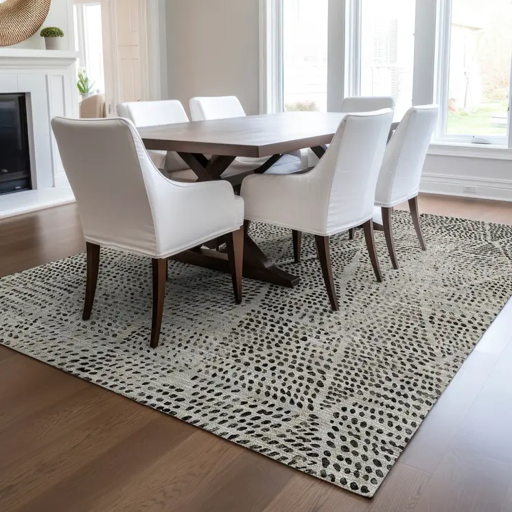 3' X 5' Gray Beige And Black Geometric Washable Indoor Outdoor Area Rug