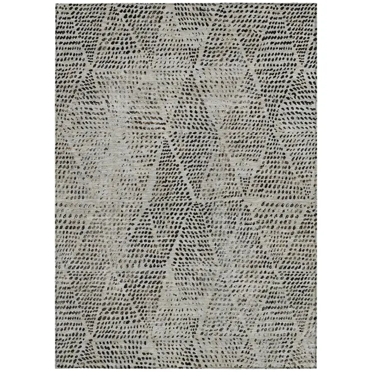 3' X 5' Gray Beige And Black Geometric Washable Indoor Outdoor Area Rug