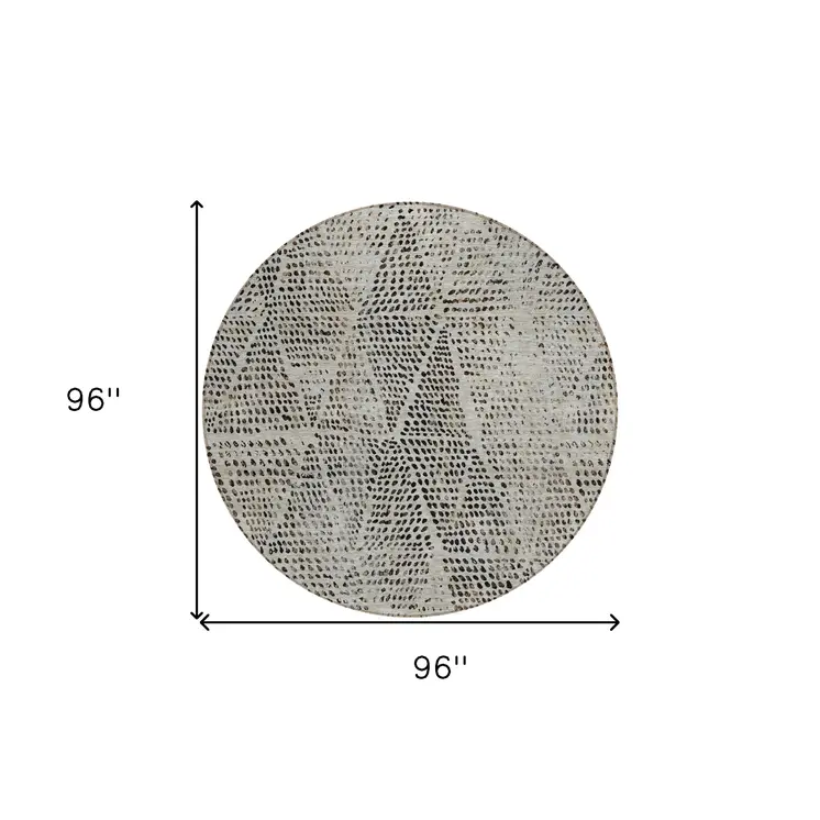 8' Gray Beige And Black Round Geometric Washable Indoor Outdoor Area Rug