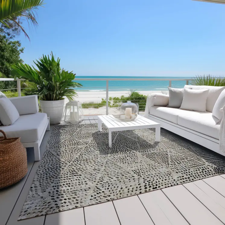 9' X 12' Gray Beige And Black Geometric Washable Indoor Outdoor Area Rug