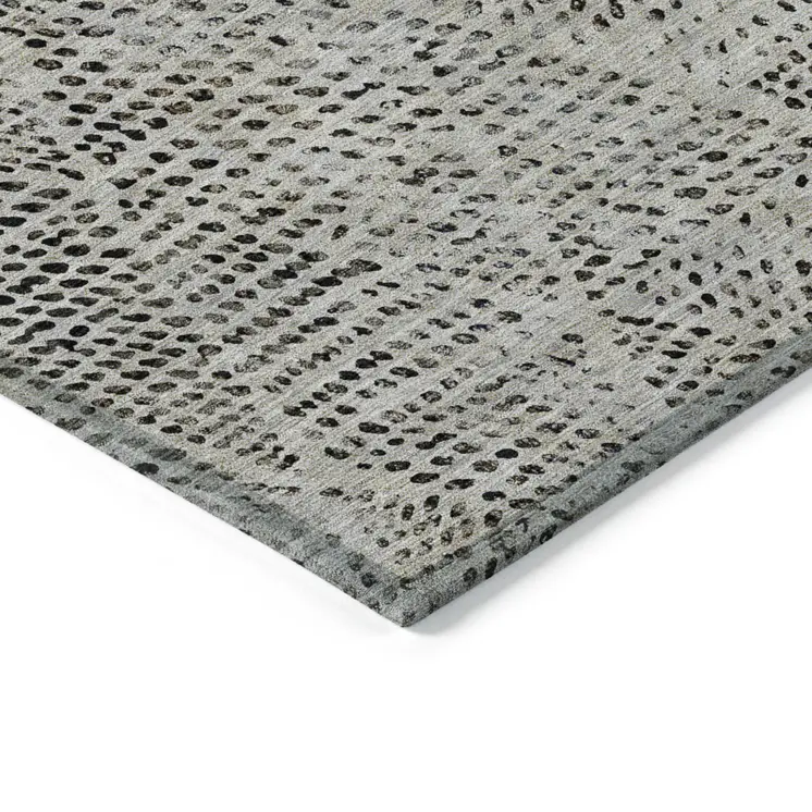 10' X 14' Gray Beige And Black Geometric Washable Indoor Outdoor Area Rug