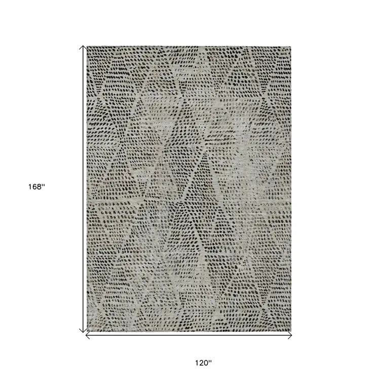 10' X 14' Gray Beige And Black Geometric Washable Indoor Outdoor Area Rug
