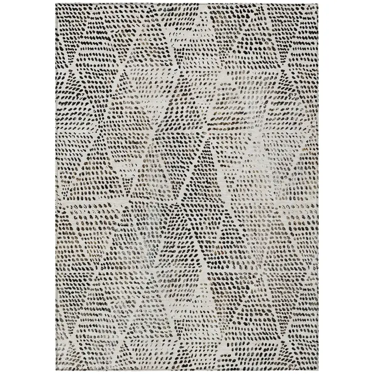 3' X 5' Ivory Charcoal And Beige Geometric Washable Indoor Outdoor Area Rug