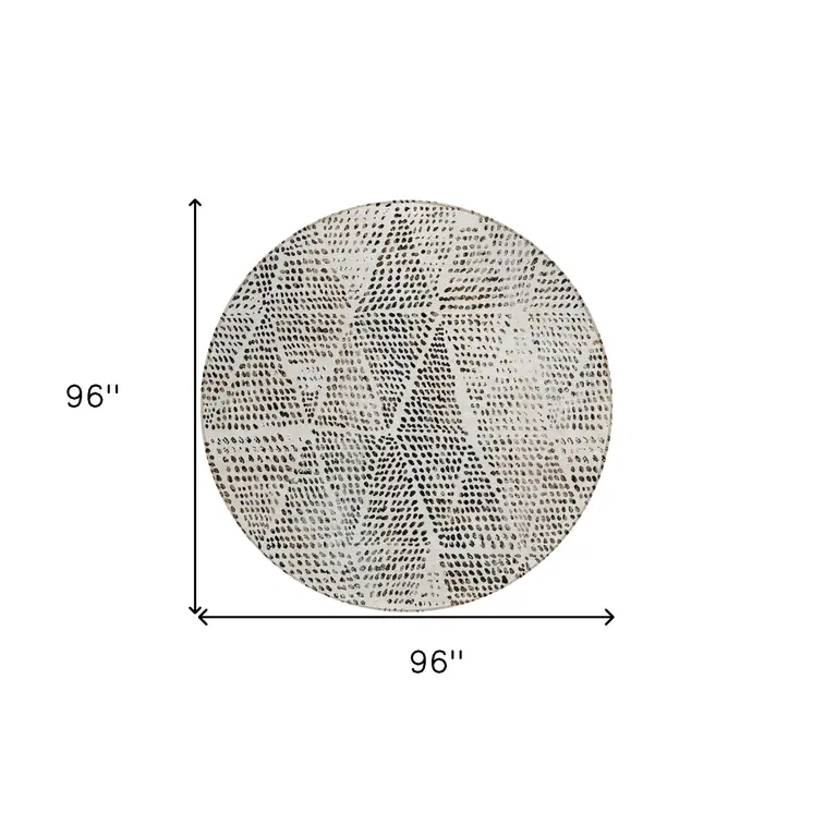 8' Ivory Charcoal And Beige Round Geometric Washable Indoor Outdoor Area Rug