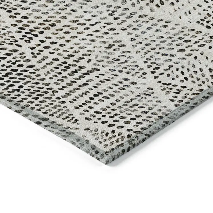 9' X 12' Ivory Charcoal And Beige Geometric Washable Indoor Outdoor Area Rug