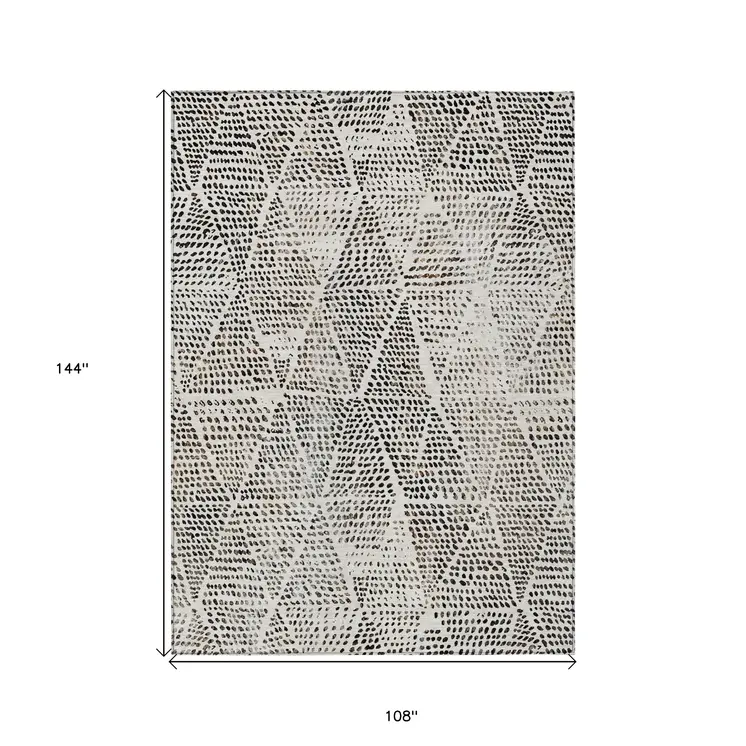 9' X 12' Ivory Charcoal And Beige Geometric Washable Indoor Outdoor Area Rug