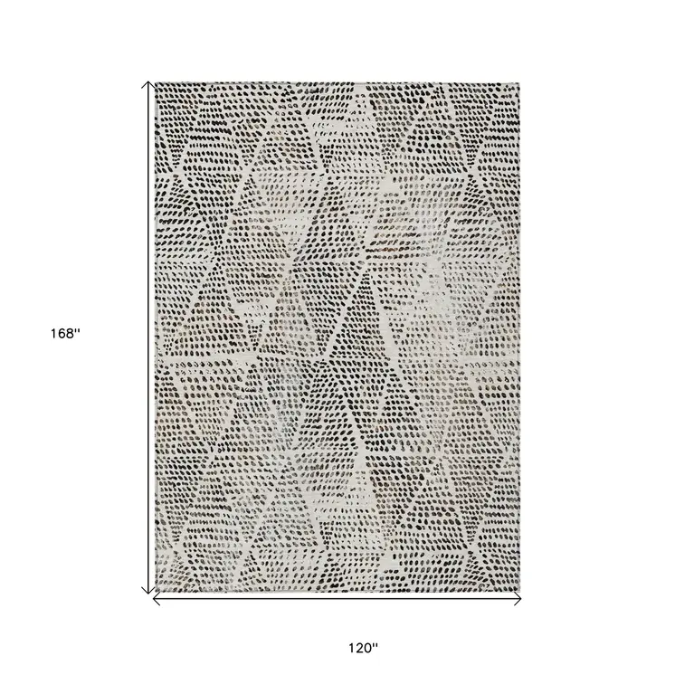 10' X 14' Ivory Charcoal And Beige Geometric Washable Indoor Outdoor Area Rug