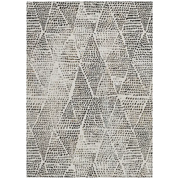 10' X 14' Ivory Charcoal And Beige Geometric Washable Indoor Outdoor Area Rug
