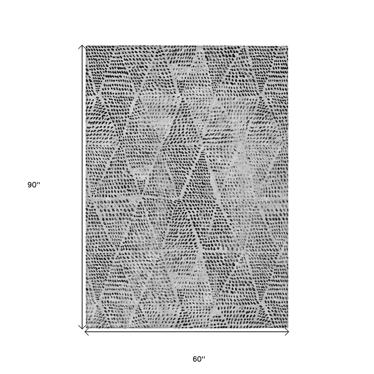 5' X 8' Pewter Charcoal And Ivory Geometric Washable Indoor Outdoor Area Rug