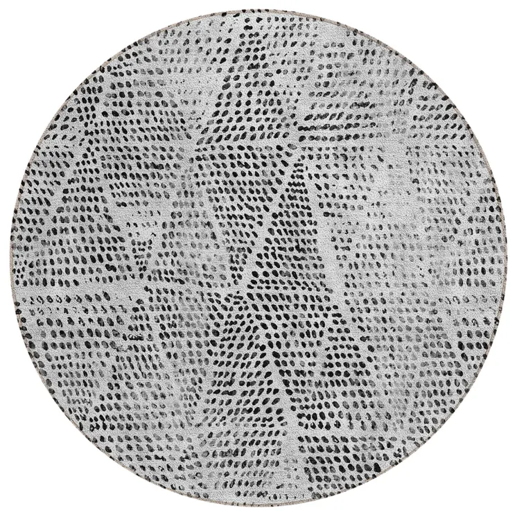 8' Pewter Charcoal And Ivory Round Geometric Washable Indoor Outdoor Area Rug