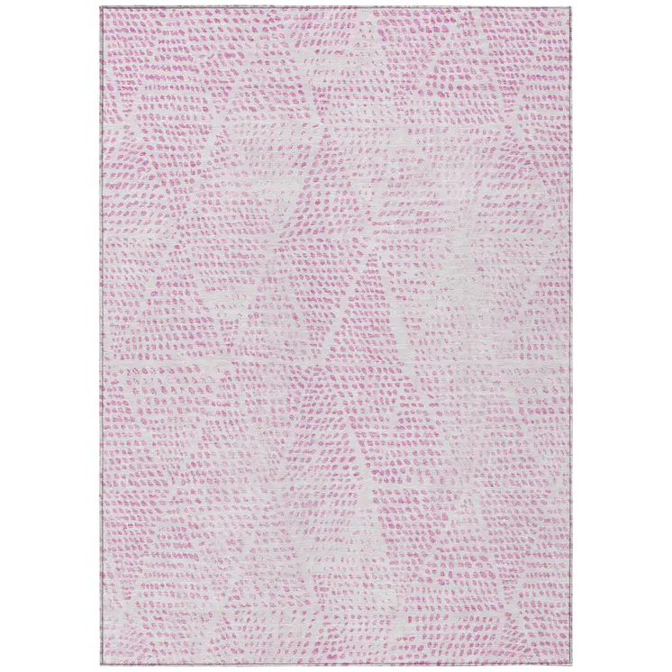 8' X 10' Pink And Ivory Geometric Washable Indoor Outdoor Area Rug