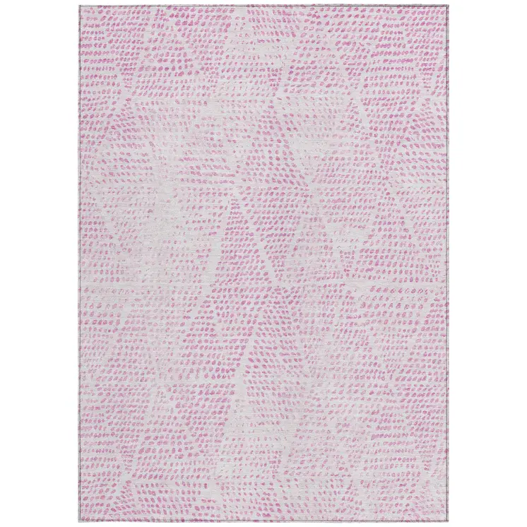 8' X 10' Pink And Ivory Geometric Washable Indoor Outdoor Area Rug