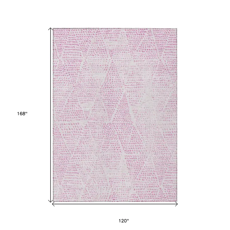 10' X 14' Pink And Ivory Geometric Washable Indoor Outdoor Area Rug