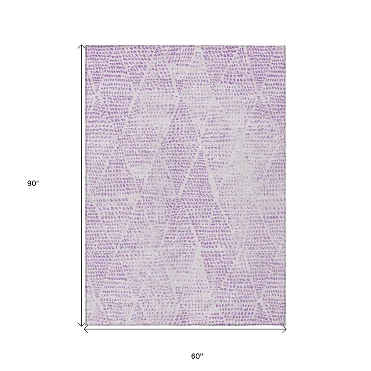 5' X 8' Purple And Ivory Geometric Washable Indoor Outdoor Area Rug