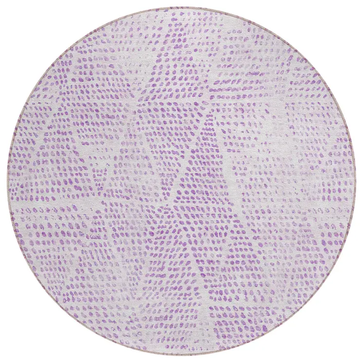 8' Purple And Ivory Round Geometric Washable Indoor Outdoor Area Rug