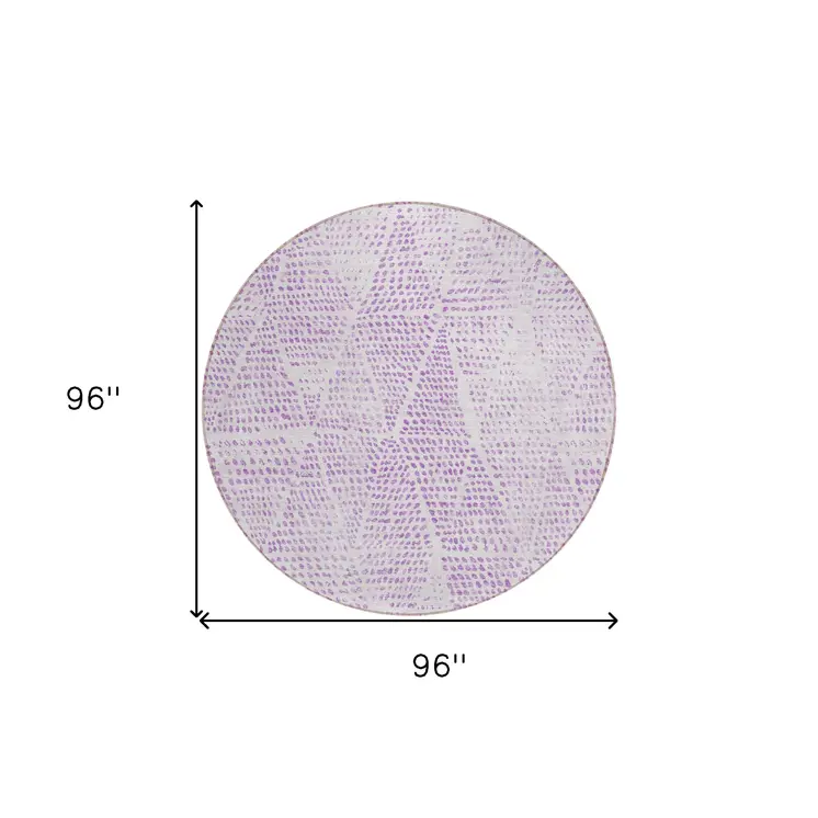 8' Purple And Ivory Round Geometric Washable Indoor Outdoor Area Rug