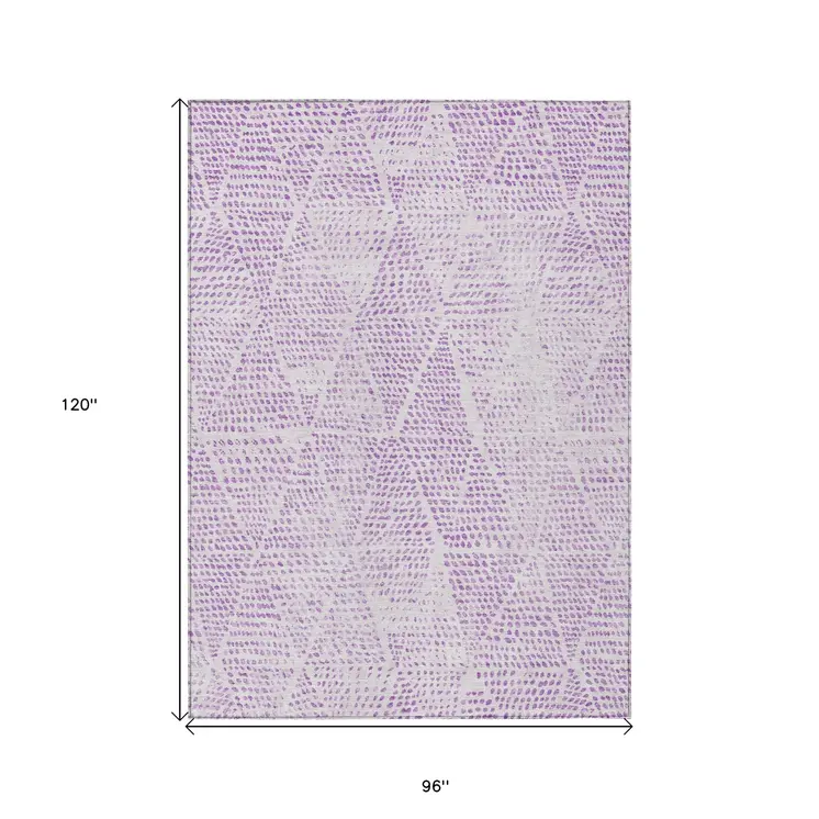8' X 10' Purple And Ivory Geometric Washable Indoor Outdoor Area Rug