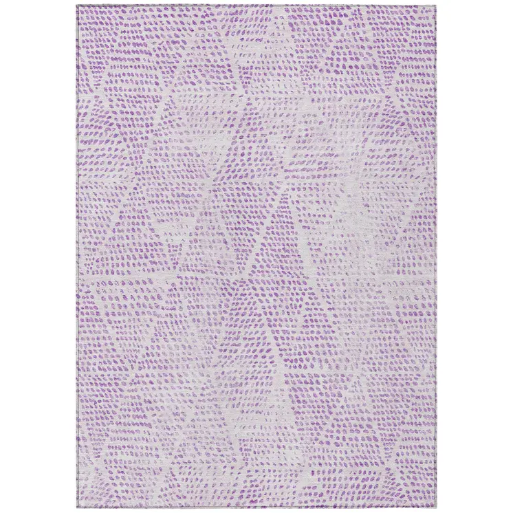 9' X 12' Purple And Ivory Geometric Washable Indoor Outdoor Area Rug
