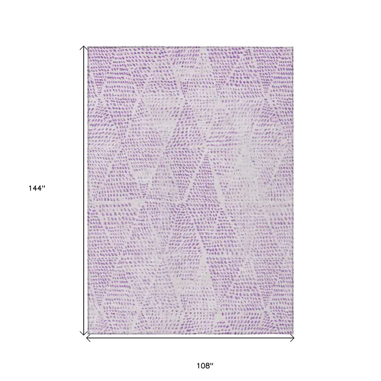 9' X 12' Purple And Ivory Geometric Washable Indoor Outdoor Area Rug