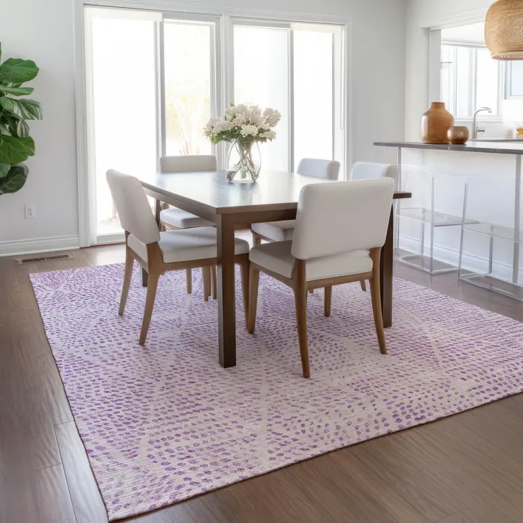 9' X 12' Purple And Ivory Geometric Washable Indoor Outdoor Area Rug