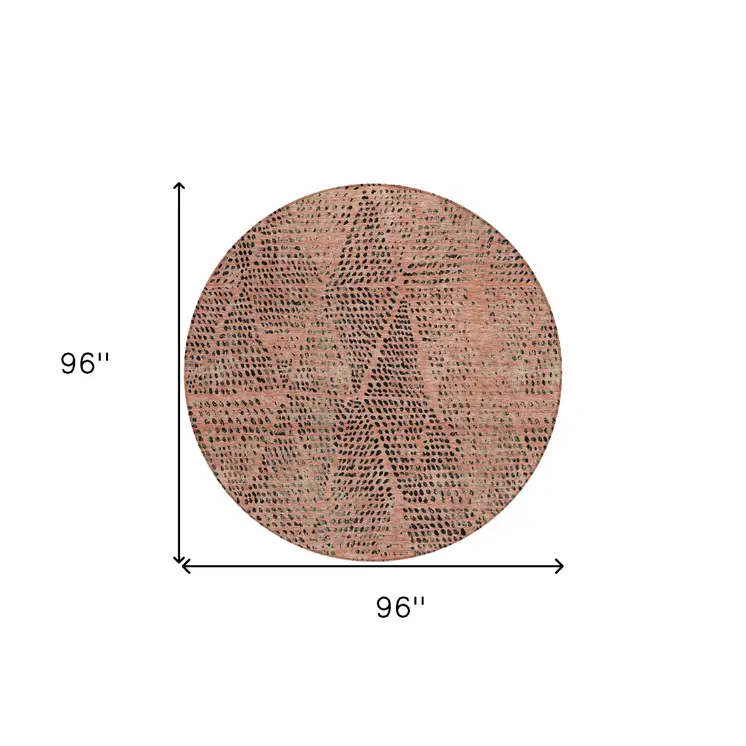 8' Salmon Charcoal And Beige Round Geometric Washable Indoor Outdoor Area Rug
