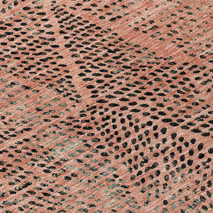 8' Salmon Charcoal And Beige Round Geometric Washable Indoor Outdoor Area Rug