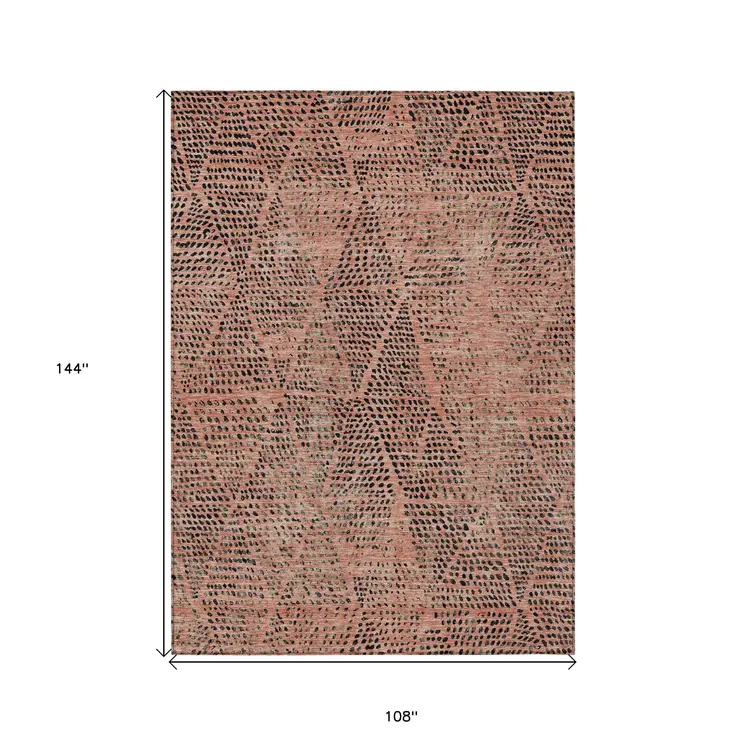 9' X 12' Salmon Charcoal And Beige Geometric Washable Indoor Outdoor Area Rug