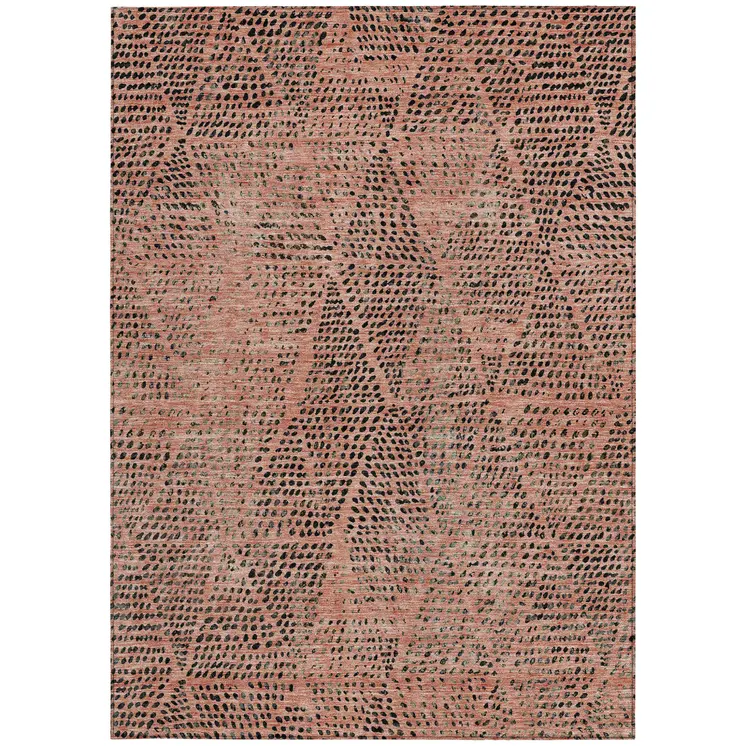 9' X 12' Salmon Charcoal And Beige Geometric Washable Indoor Outdoor Area Rug