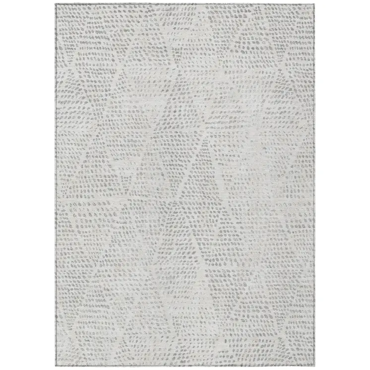3' X 5' Silver And Ivory Geometric Washable Indoor Outdoor Area Rug