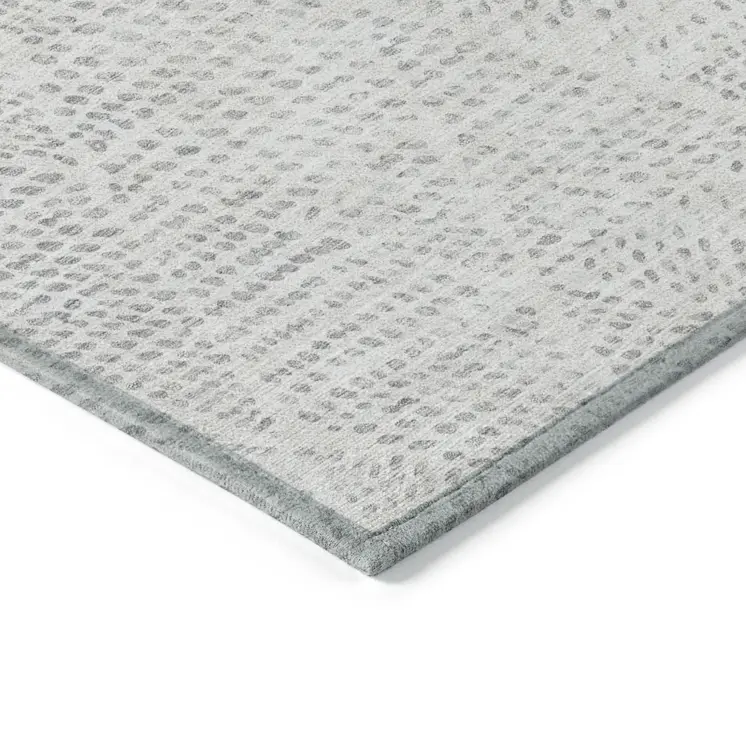 3' X 5' Silver And Ivory Geometric Washable Indoor Outdoor Area Rug
