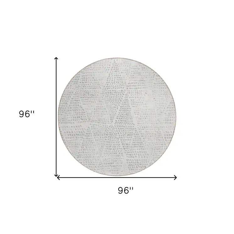 8' Silver And Ivory Round Geometric Washable Indoor Outdoor Area Rug