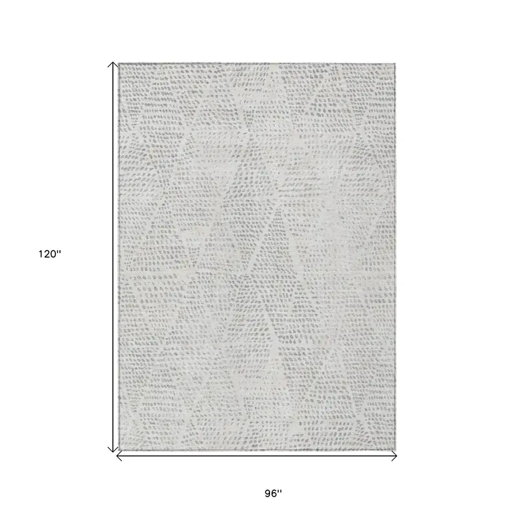 8' X 10' Silver And Ivory Geometric Washable Indoor Outdoor Area Rug