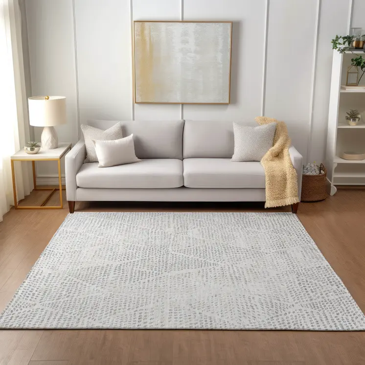 8' X 10' Silver And Ivory Geometric Washable Indoor Outdoor Area Rug