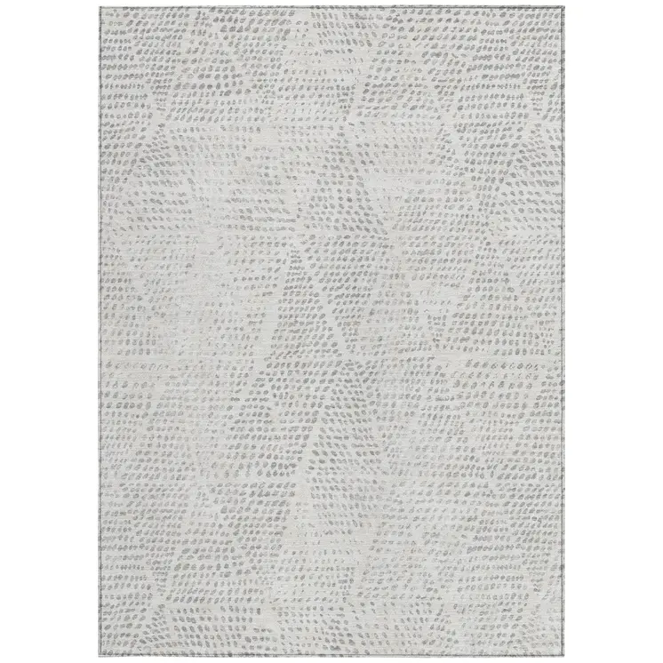 8' X 10' Silver And Ivory Geometric Washable Indoor Outdoor Area Rug